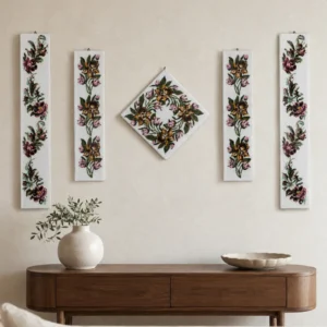Five-Piece Floral Embroidered Textile Wall-Art Set