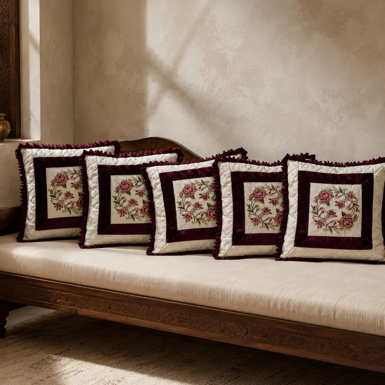 Rose Embroidered Cushion-Cover Set