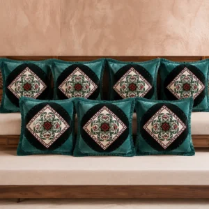 Teal & Black Embroidered Cushion-Cover Set