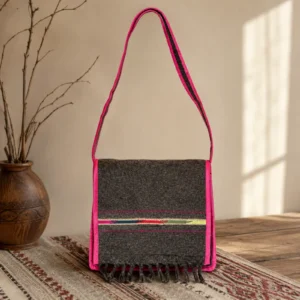 Handwoven Hunza Crossbody Bag in Charcoal & Pink