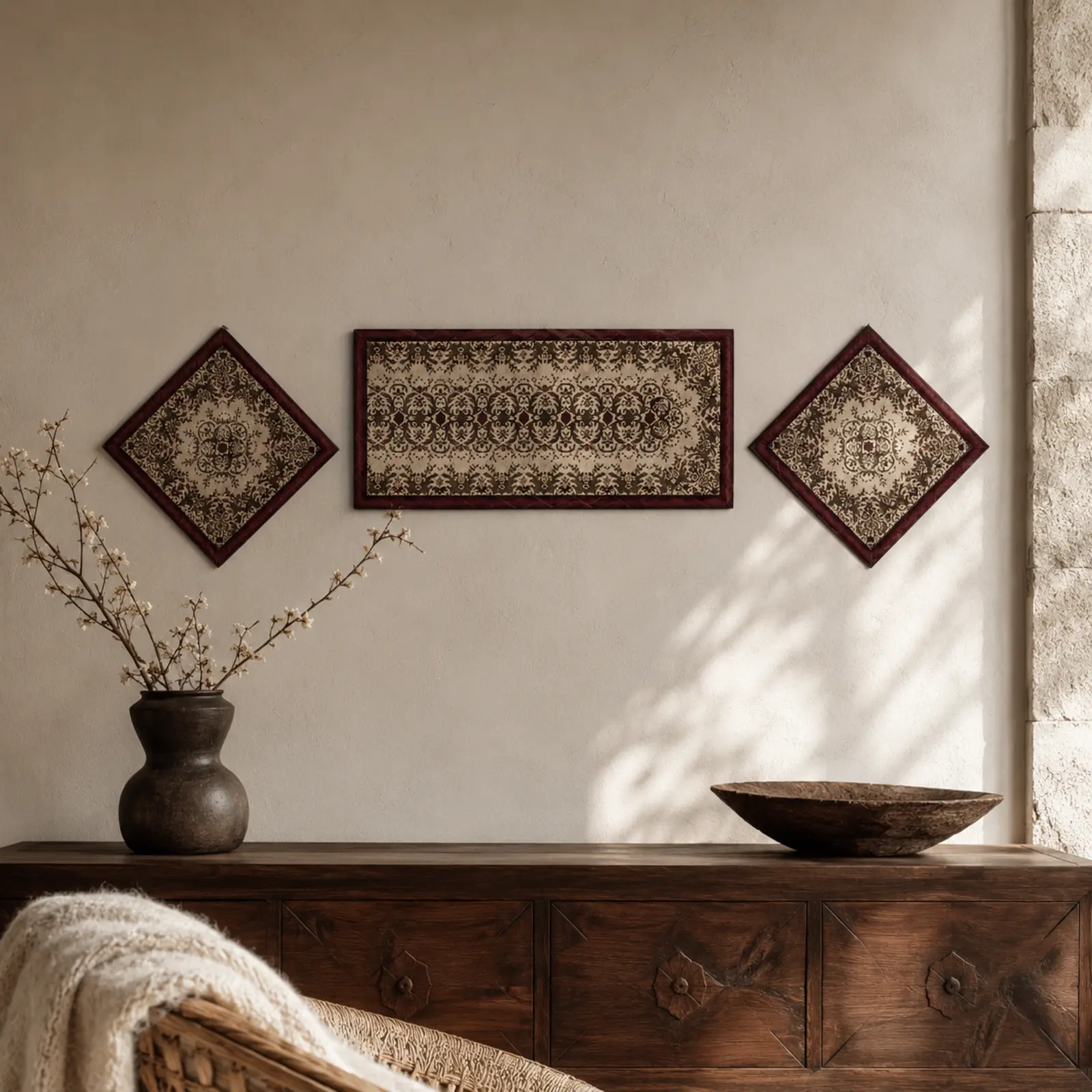 Three-Piece Handmade Hunza Textile Wall Art Set